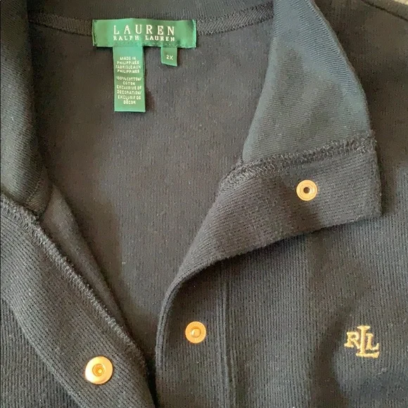 Lauren Ralph Lauren black cardigan with gold buttons, size 2X - Picture 2 of 5